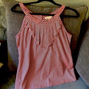 Banana Republic Blouse salmon color with navy blue polka dots